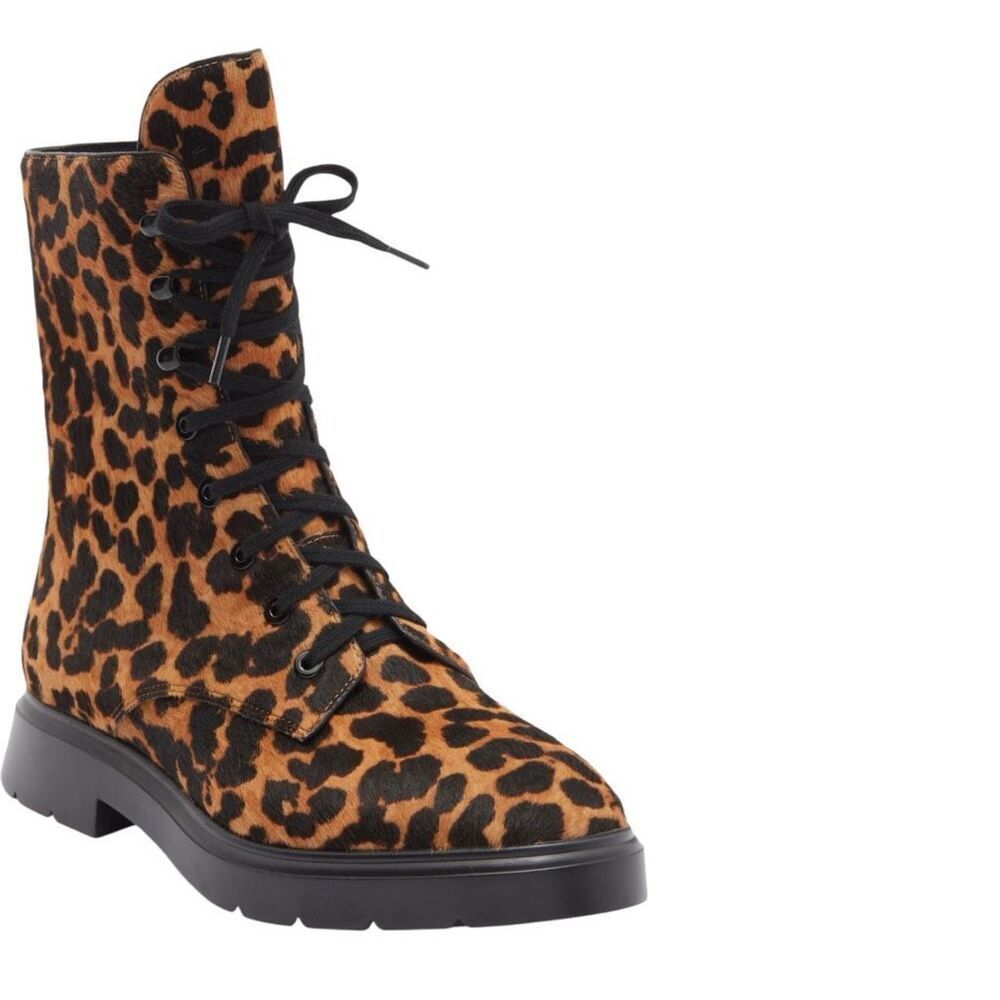 Stuart Weitzman Mckenzee combat boot in leopard-print genuine calf hair 7.5 NEW